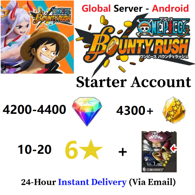 [Global - Android] 4200-4400 Rainbow Diamonds + 10-20 6 Star Character + 4300+ Gold Fragments + Gol D. Roger- Starter Accounts