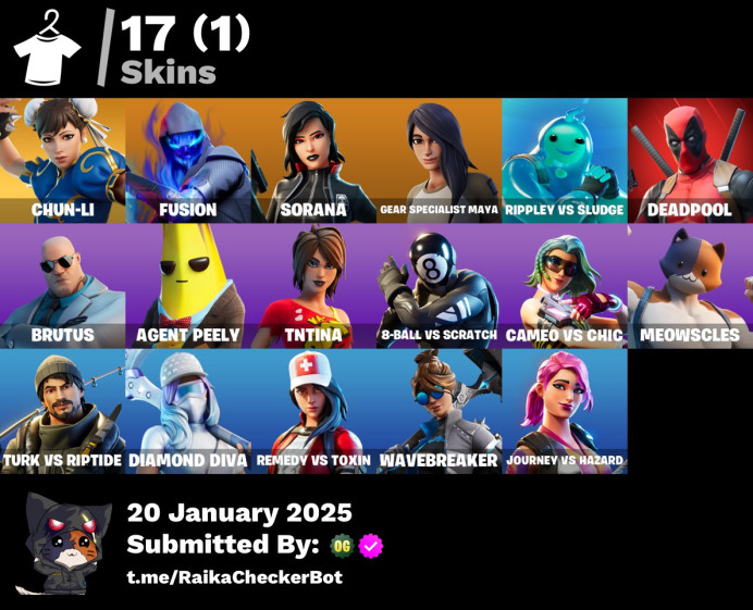 [PC/PSN/XBOX/NINTENDO] 17 skins | Chun-Li | Sorana | Fusion | Gear Specialist Maya | Rippley vs Sludge | Deadpool | Meowscles LQ174 