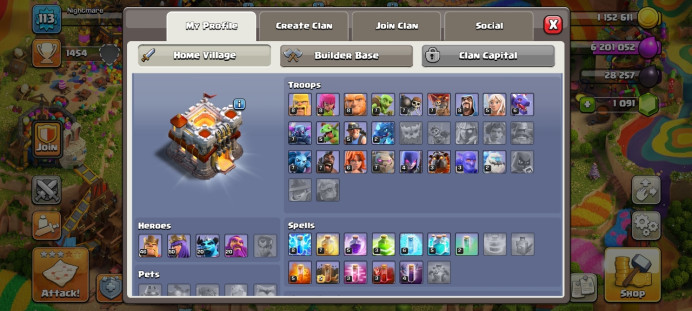 Th 11 / LeveL 113 / Gems 1091 / Heroes (46 50 20 20) / CN 500 / code 172m