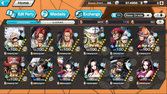 BR369-Hyber 55+8 Ex(Shank v4+Gear 5+Yamato Ace+Roger+Kid Law+Shank v3+White Bear+Kaido v2)+Vip Medal+SUP 162%+ Uta+King Max+Craker Max+Rayleigh
