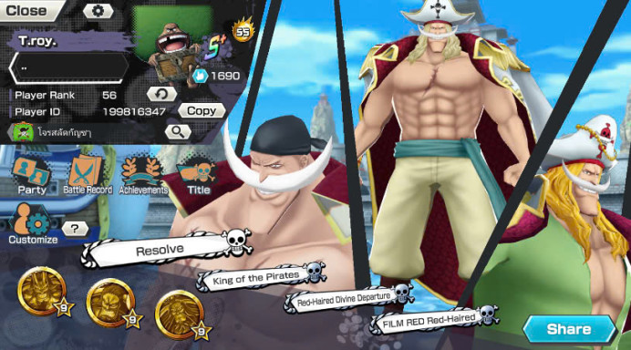 BR369-Hyber 55+8 Ex(Shank v4+Gear 5+Yamato Ace+Roger+Kid Law+Shank v3+White Bear+Kaido v2)+Vip Medal+SUP 162%+ Uta+King Max+Craker Max+Rayleigh