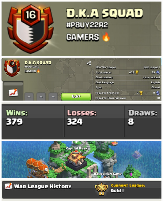 D.K.A SQUAD !! LEVEL 16 !! WIN 379 LOSS 324 !! CAPITAL PEAK 6 !! GOLD 1 !! GOOD NAME !! AFFORDABLE !! INSTANT DELIVERY