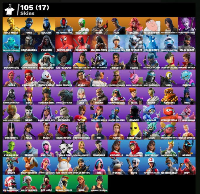 [PC/XBOX/PSN ] 105  skins , Midas . Ghoul Trooper . Spider-Man , Frozen Fishstick .LQ74 