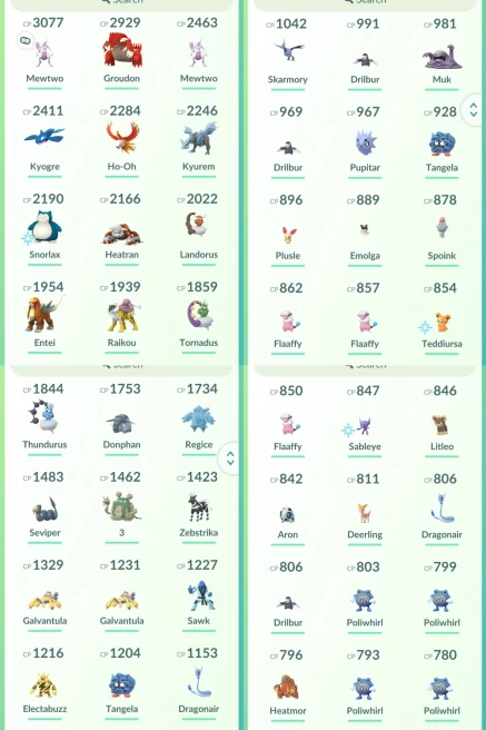 lvl24 ، لديها 13 أسطورية ، Mewtwo Groudon Kyogre Ho-Oh Kyurem Heatran Landorus Entei Raikou Tornadus Thundurus Regice N8566