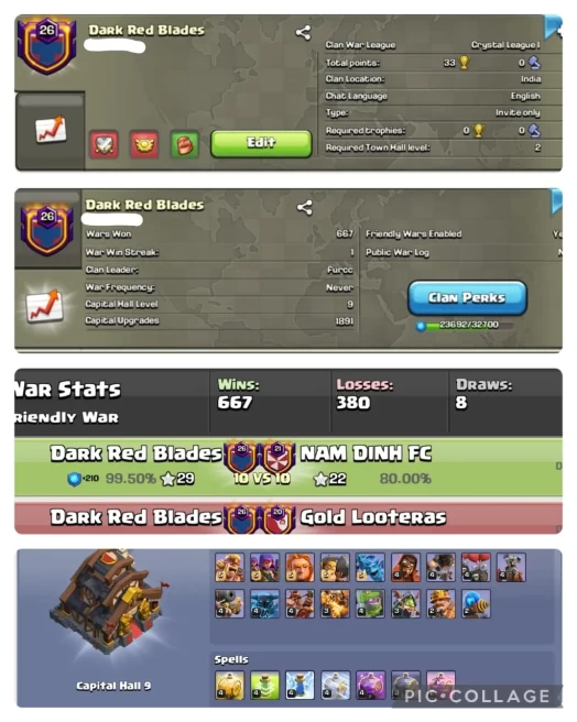 [ALMOST CC 10]NAME- Dark Red Blades | LVL- 26 | WARLOG W-L-D: 667-380-8 | CWL LEAGUE : CRYSTAL 1 