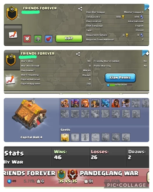 [CWL - MASTER 2]NAME- FRIENDS FOREVER | LVL- 10.5 |WARLOG W-L-D: 46-26-2 | CC: ALMOST 5 !!