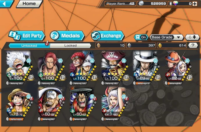 BR379-IOS+Android-Hyber 34+10 Ex(Gear 5+Lucci+Yamato Ace+Roger+Shank Red+Kid Law+Luffy+Akainu+Yamato+Oden)+Good Medal+SUP 154%+Jabra+Kaku+Broggy