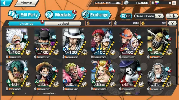 BR383-IOS+Android-Hyber 24+6 Ex(Kuzan+Lucci+Yamato Ace+Gear 5+Kid Law+Zoro)+Good Medal+Sup 155%+BF D.Garp+Noland+Bluneo+Pacifista+Kalgara+Robin