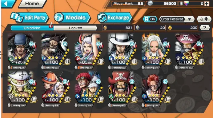 BR385-Vip Acc-Hyber Boost 82+11 Ex(Kuzan+Lucci+Snake+Roger v2+Yamato Ace+Roger+Kid Law+Kaido v2+White Beard+Shank)+Vip Medal+Many Bounty Fes Max