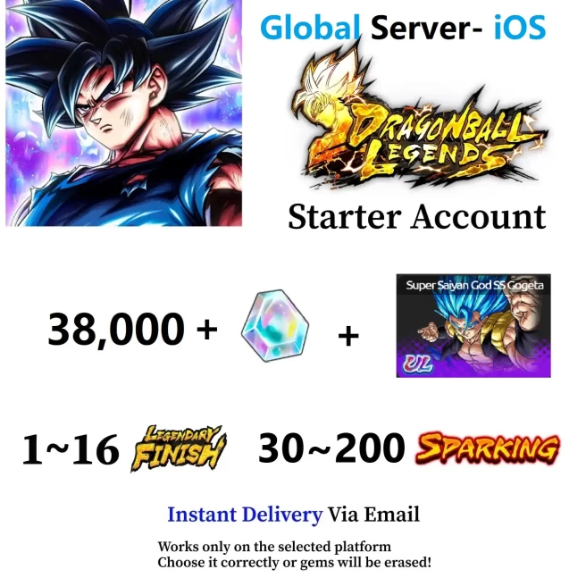 [iOS] Ultra Super Saiyan God SS Gogeta + 38,000+ Chrono Crystal - Fast Deliver - BNID Login