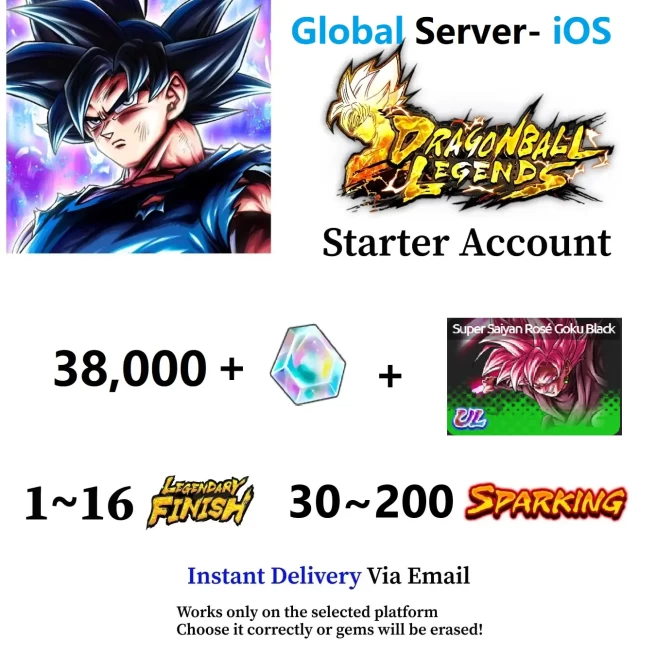 [iOS] Ultra Super Saiyan Rosé Goku Black + 38,000+ Chrono Crystal - Fast Deliver - BNID Login