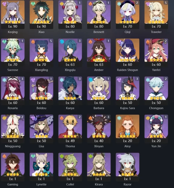 AR55 / NA 6X 5 STAR LEGENDS Xiao / Raiden / Qiqi c1 / Keqing / Aloy / Traveler c5 / 2-WEAPON-LGEN09