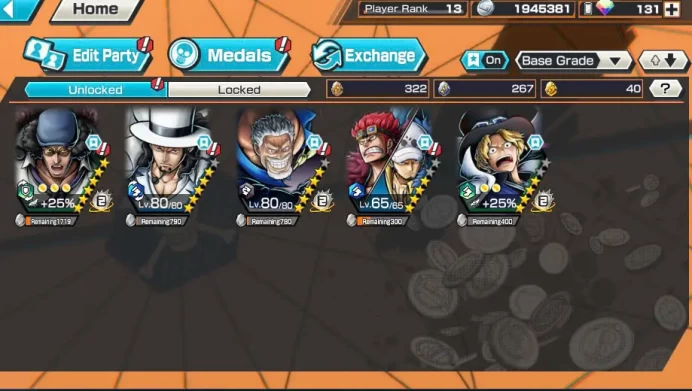 BR405-IOS+Android-5 Ex Meta(Kuzan Max+Garp+Sabo+Lucci+Kid Law)+Item Good+Solo Fresh