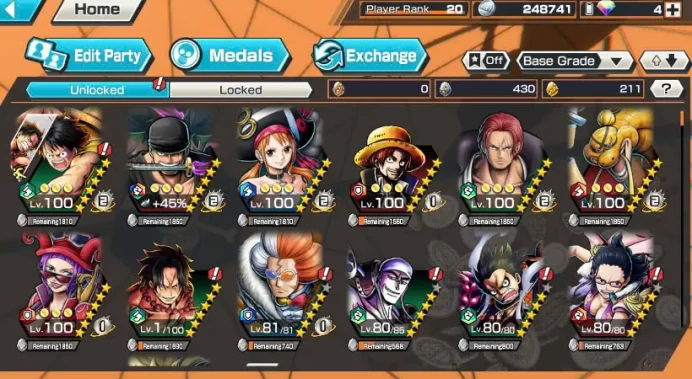 BR411-IOS+Android-2 Ex Meta Max(Zoro+Shank Flim Red)+Good Medal+Support 138%+Queen Max+Ace Max+Oden V2+Young Ray+Donflamingo+Katakuri