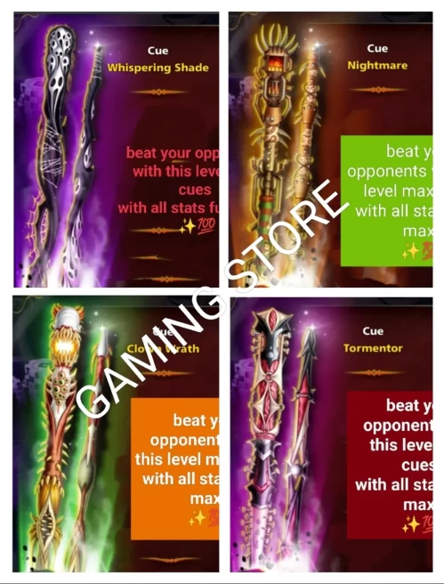 [ 4 MAX CUE ] Tormentor cue + wishpering cue + Nightmare cue + Clown Wrath cuye Level Max