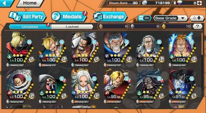 BR425-Nice Account-4 Ex Meta(Garp Max+Snake Max+Kuzan+Kaido)+Color Medal+Support 145%+Sanji Max+Rayleigh Max+Katakuri+Koby+Jabra+Egghead Luffy