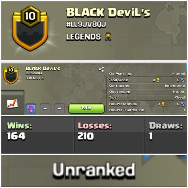 BLACK DeviL's !! LEVEL 10 !! UNRANKED !! WIN 164 LOSS 210 !! BEST NAME !! AFFORDABLE !! INSTANT DELIVERY