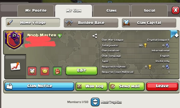 # CAPITAL HALL 10 # | Level 21.5 | Name : Noob Master | Wins 255 Losses 180 | Max capital army except 3 troops 1 spell | Crystal 2