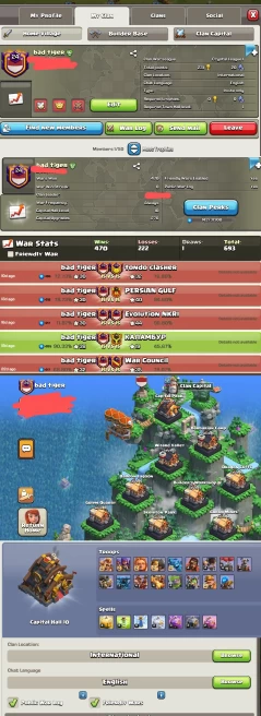 # CAPITAL HALL 10 # | Clan Level 24 | Name : bad tiger | Awesome Name | W 470 ,L 222 | Nice war log | Crystal 1