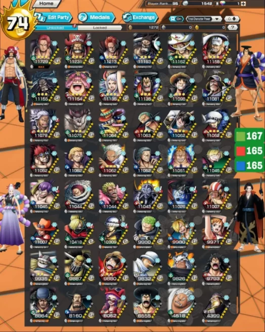 A2-Hyber Boost 74+Shank Red Full Boost+9/8 Ex Max(Kuzan+Akainu+Kaido Blue+Yamato Skin+Roger Skin+Shank v2+Big Mom+Oden Skin)+Vip Medal+SUP167%