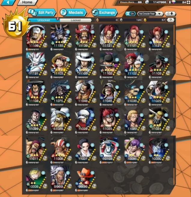 A3-IOS+Android-Hyber Boost 61+13 Ex Max(Lucci+Shank v4+Roger+Kaido v3+Akainu+Shank v3+Luffy+Zoro+Kid Law+Oden+Yamato)+Vip Medal+Bounty Fes Max
