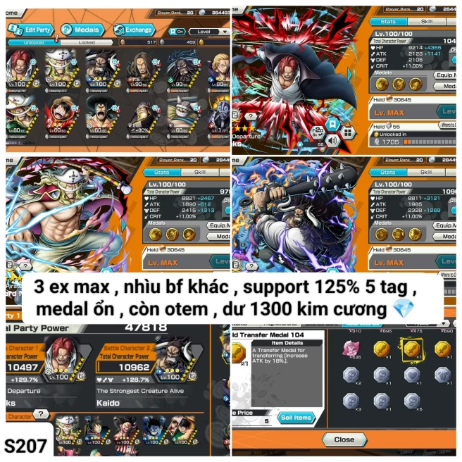 B1-Android-1.300 Diamond Rd+3 Ex Meta Max(Shank v4+Kaido Blue+White Beard)+Good Medal+Support 125% 5 Tag+Yasopp+Young Ray+Oden v2+Egghead Luffy