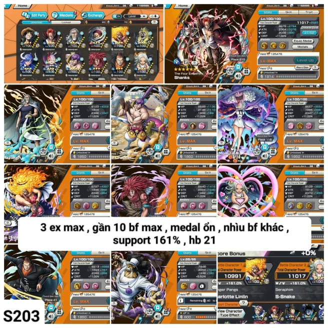B2-IOS+Android-Hyber Boost 21+3 Ex Max(Snake+Shank+Big Mom)+Vip Medal+Sup 161%+Uta Max+Noland Max+Rayleigh Max+Ulti Max+Kalgara Max+Craker Max
