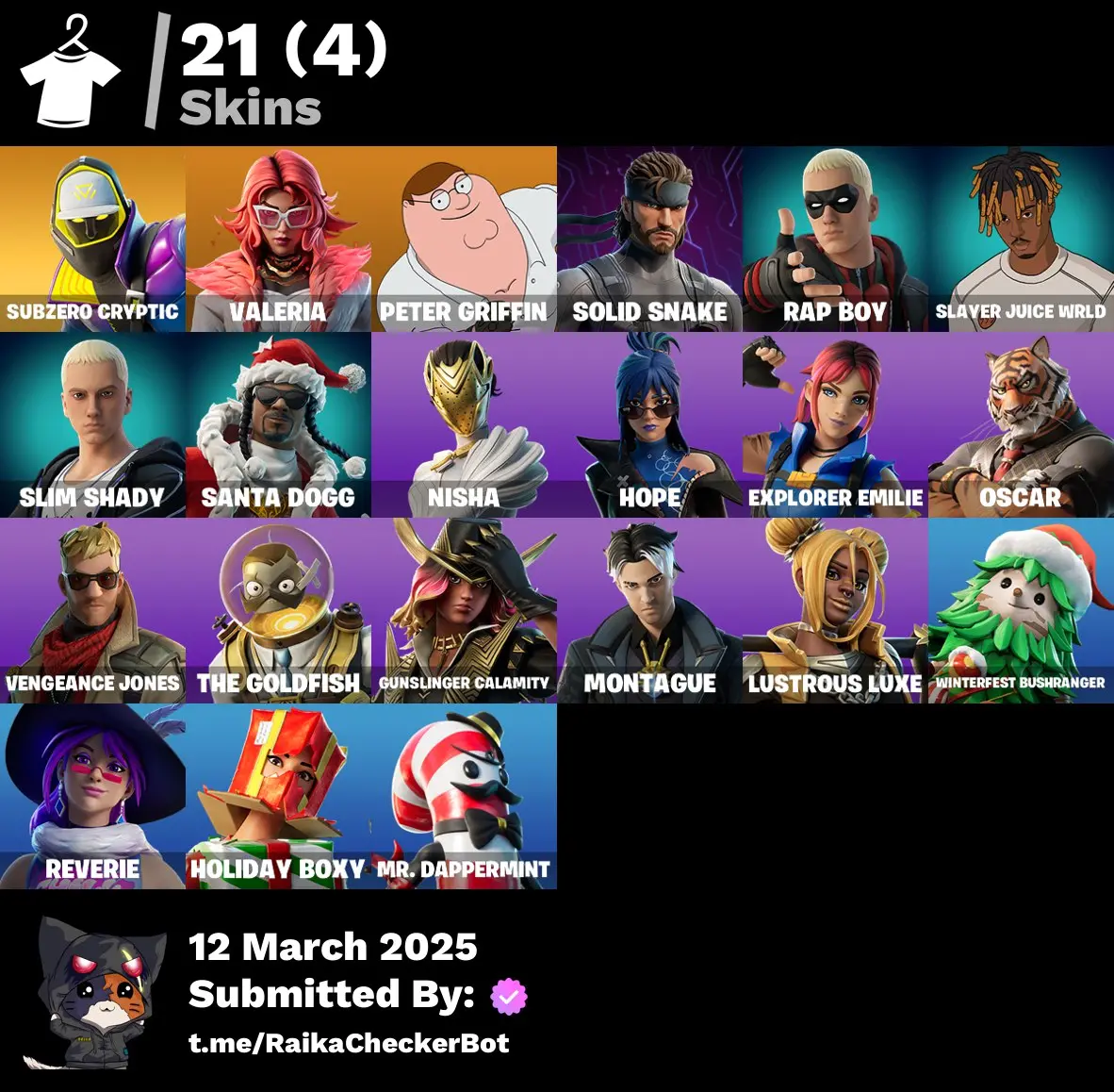 [PC]21枚の皮膚｜Subzero Cryptic｜Valeria｜Peter Griffin｜Solid Snake｜ラップボーイズ ...