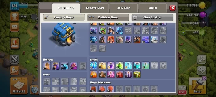 Th 12 / LeveL 121 / Gems 459 / Heroes (52 53 24 22) / CN 500 / code 240