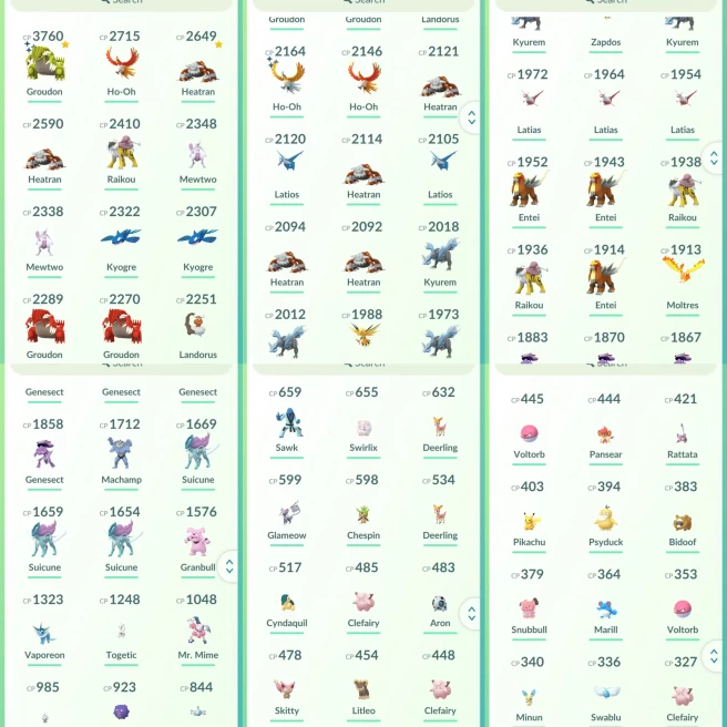 lvl28,have 36 Legendary,3760CP Shiny Groudon,Mewtwo Kyogre Heatran Raikou Genesect etc,some nice pokemons N8612