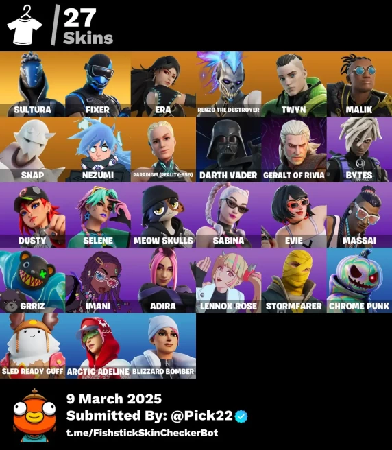 [XBOX/SWITCH/PC] 27 skins | Sultura | Fixer | Era | Renzo the Destroyer | Twyn | Malik | Snap | Nezumi | Paradigm (Reality-659) | Darth Vader