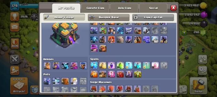 Th 14 / LeveL 179 / Gems 290 / Heroes (53 74 40 43 19) / CN 500 / code 267