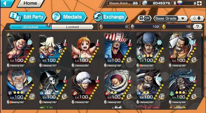 BR450-IOS+Android-All Meta 5 Ex(Garp+Kuzan+Sabo+Snake+Kaido Blue)+Good Medal+Nice Items+Kalgara Max+Katakuri Max+Donflamingo Max+Luffy+Jabra