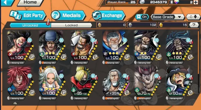 BR450-IOS+Android-All Meta 5 Ex(Garp+Kuzan+Sabo+Snake+Kaido Blue)+Good Medal+Nice Items+Kalgara Max+Katakuri Max+Donflamingo Max+Luffy+Jabra