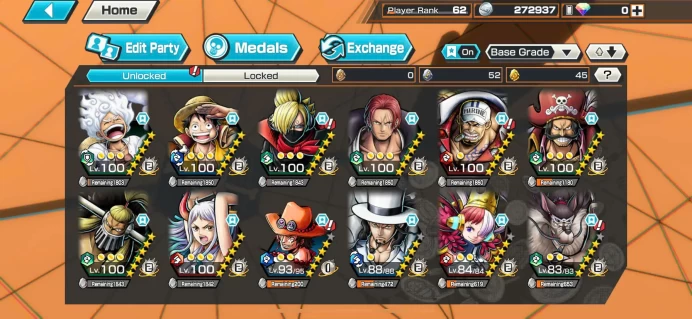 BR455-Hyber Boost 50+7 Ex(Lucci+Gear 5+Akainu+Roger+Shank v3+Yamato Red+Luffy)+Vip Medal+Support 162%+Young Ray Max+Uta+Jabra+Yonji+Ben Beckman