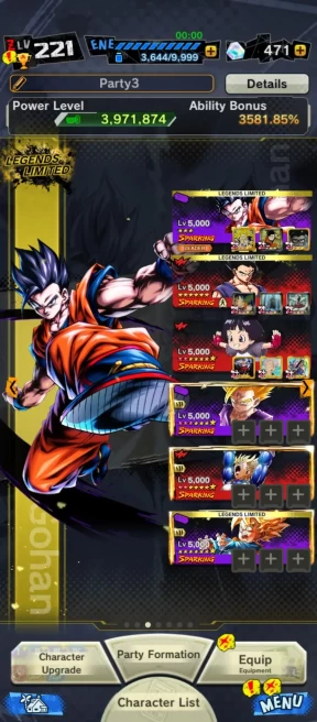 UL ss4 gogeta+UL sp gogeta+38 LL(Beast gohan+utm gohan v2+super vegeta 8S+Goku ssj3+cell+Goten(kid)+trunk 8S+gohan pur)Zenkai 25+Good Equip(591)
