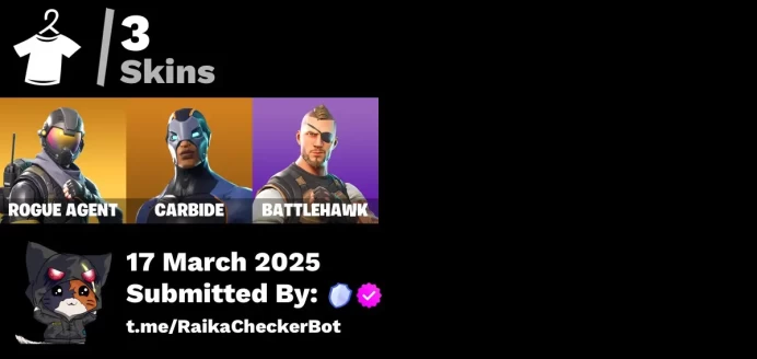 [PC/PSN/XBOX] 3 skins | Rogue Agent | Carbide | Battlehawk | Catalyst | Standard Issue | Redmask Ranker | Clawz Retro | Gale Force