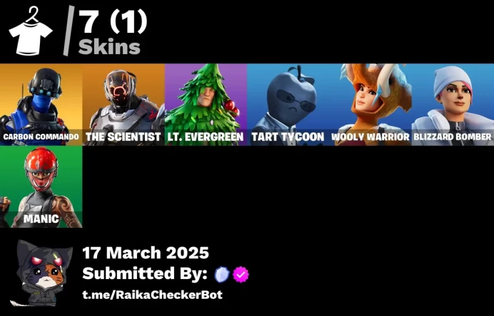 [PC/XBOX] 7 skins | Carbon Commando | The Scientist | Lt. Evergreen | Tart Tycoon | Wooly Warrior | Blizzard Bomber | Manic | Carbon Pack