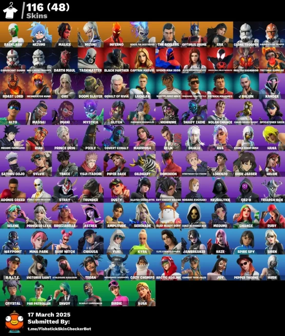 [PC] 116 skins | 48 paid | Backlash | Nezumi | Malice | Mizuki | Inferno | Renzo the Destroyer | The Ageless LoqW17 