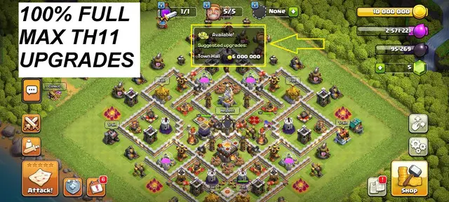 MAX TOWNHALL 11 | 100% SECURED | INSTANT RECEIVE AFTER PURCHASE #009 WAR STARS MAGIC ITEMS EQUIPMENT EPIC HERO SKIN GEMS