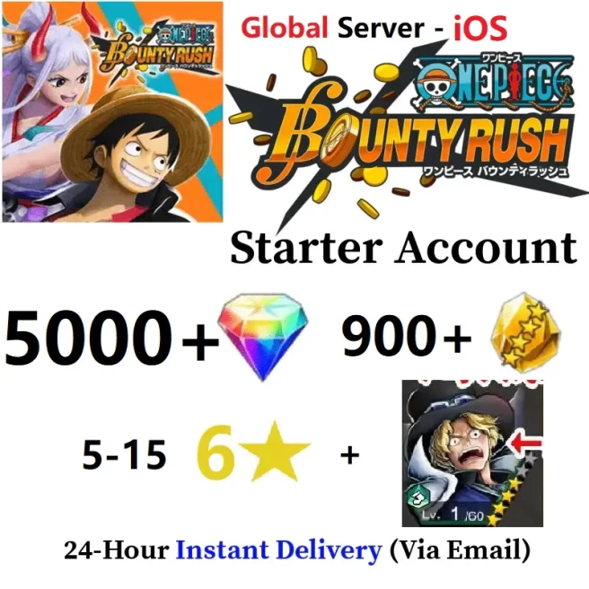  [Global - iOS] 5000 Rainbow Diamonds + 900+ Gold Fragments + EX Sabo+ 5-15 6 Star Character - Starter Accounts