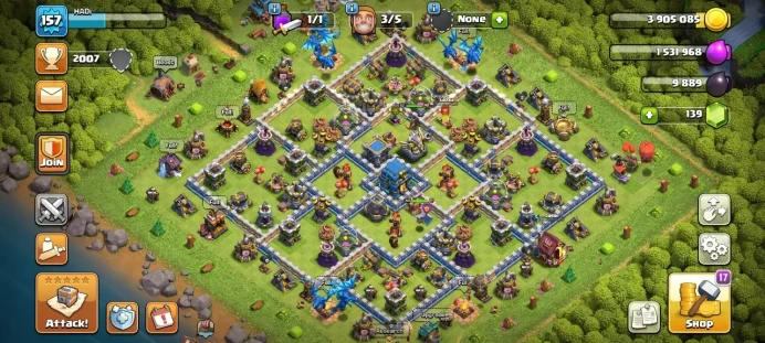 Th 12 / LeveL 157 / Gems 139 / Heroes (49 62 31 40) / CN 1500 / code 323