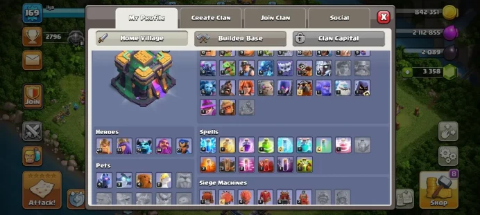 Th 14 / LeveL 169 / Gems 3358 / Heroes (49 61 51 34 27) / CN 1000 / code 352