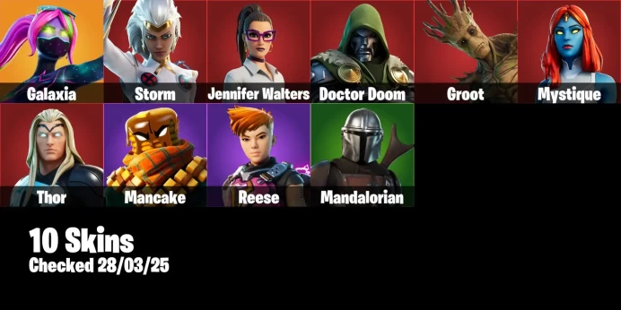 [PC/PSN/XBOX] 10 skins | Galaxia | Mandalorian | Mystique | Doctor Doom | Jennifer Walters | Thor | Groot | Storm | Mancake | -8100 VB