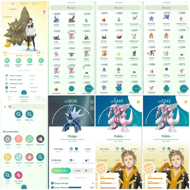 p96~40 LVL~2 Shiny Palkia~900k Stardust~5 Legendary~7 Shiny~Dialga 3k~Palkia~Shiny Arcanine~Yellow Team~Best Starter