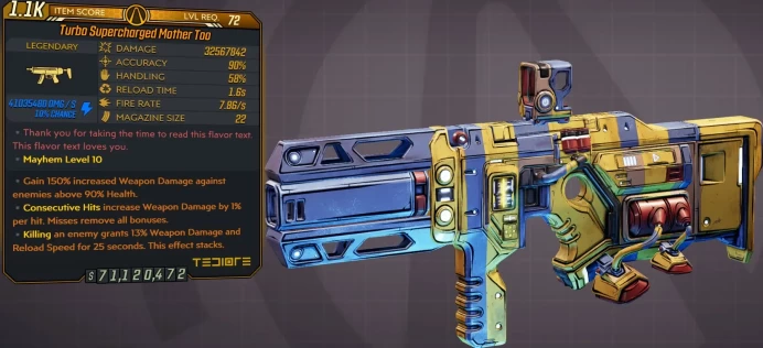 [PC/XB/PS] M10/L72 MOTHER TOO - 32.567.842 DMG (+41 MILLION SHOCK DMG) - 7.86 FIRE RATE - 90% ACCURACY - ANOINTED x3!!!