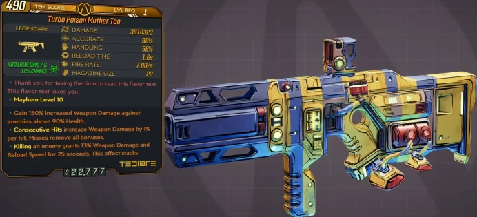 [PC/XB/PS] LVL1 MOTHER TOO - 3.810.323 DMG (+4.8 MILLION CORROSIVE DMG) - 7.86 FIRE RATE - 90% ACCURACY - ANOINTED x3!!!