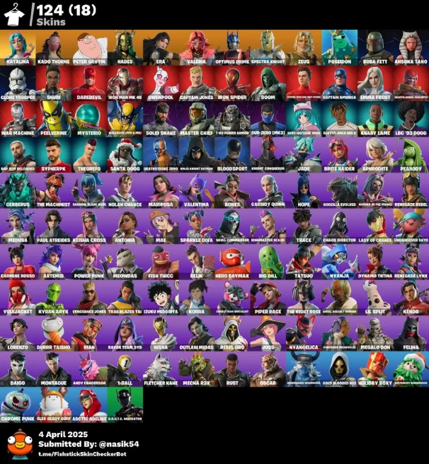 [PC/XBOX] 124 skins | Master Chief | Katalina | Kado Thorne | Peter Griffin | Hades | Era | Valeria | Optimus Prime | Spectra Knight | Zeus | 