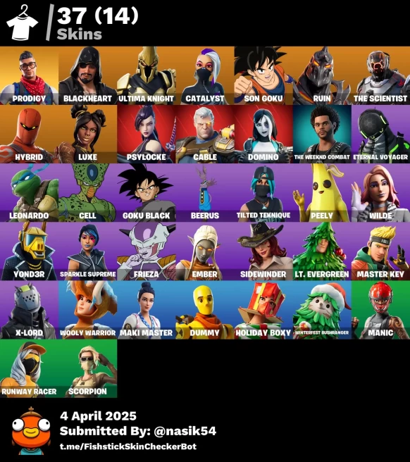 [PC/XBOX] 37 skins | Prodigy | Blackheart | Ultima Knight | Catalyst | Son Goku | Ruin | The Scientist | Hybrid | Luxe | Psylocke | Cable|Domino
