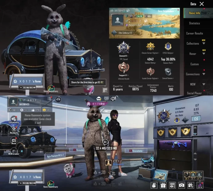   iOS Android - Level73 - M416 Glacier Lvl5 - Set Season 2 Rabbit - Car Upgrade - Mythic High - Code317